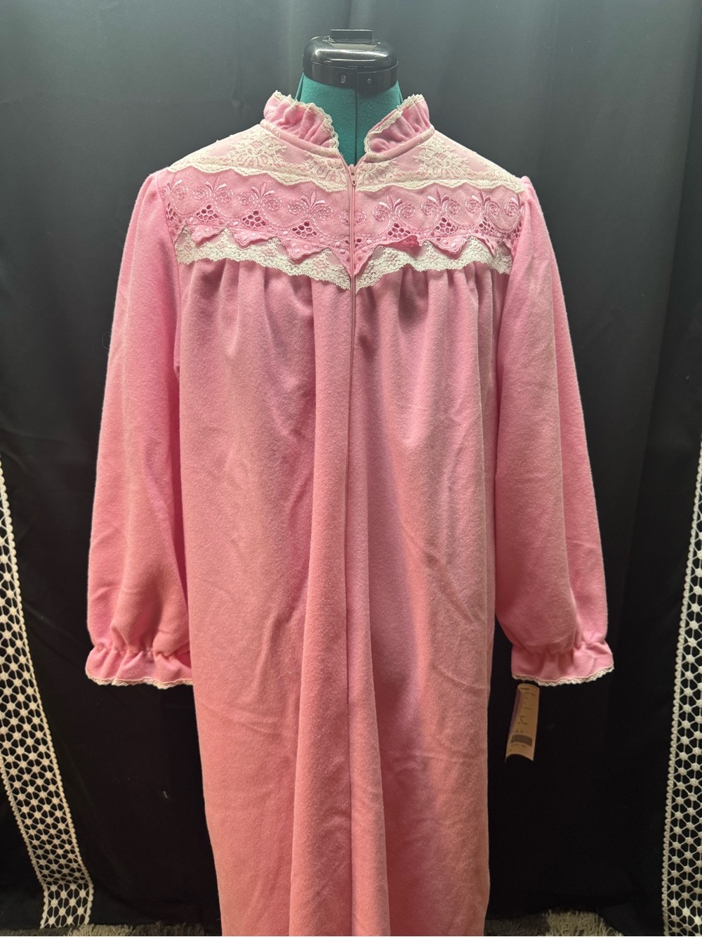 Sears Pink Lace-Trim Long Nightgown Robe